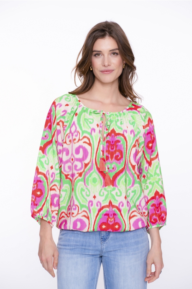 T SHIRT MET GRAFISCH PATROON 53481 20 RED/GREEN/PINK